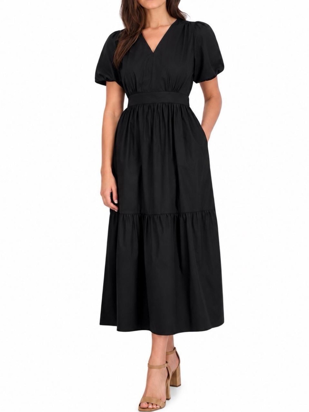 French Connection black cotton midi dress